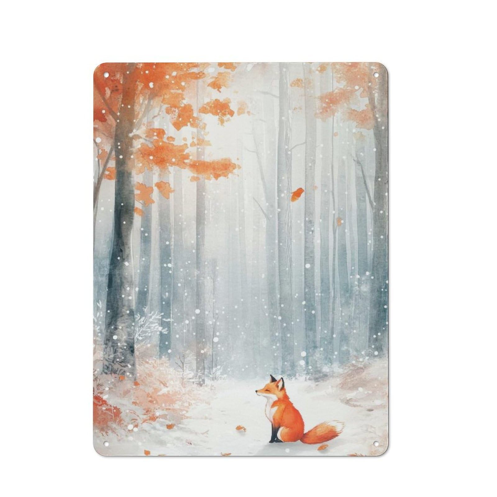 Junmoney Fox In Winter Forest Metal Wall Sign 40X30cm Featuring For Home Bar Wall, For Themed Interiors In Home Bars And Entertaining Spaces