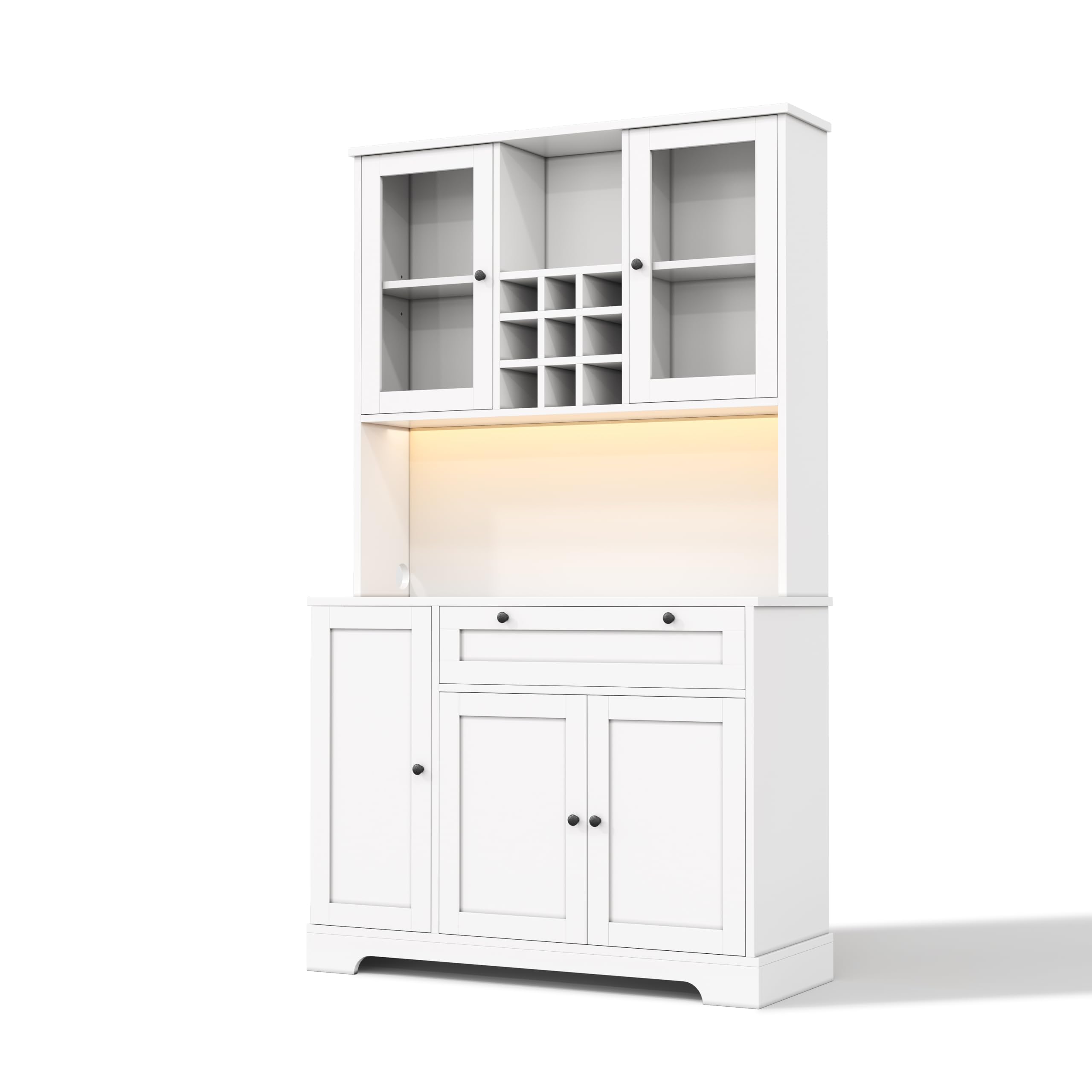 Merax Küchenschrank, Buffetschrank mit LED und Steckdosen, Küchenmöbel mit Schublade, Weinregal und Verstellbaren Ablagen, Sideboard, Küchenbuffet für Küche, Esszimmer, 105x40x180cm (Weiß)