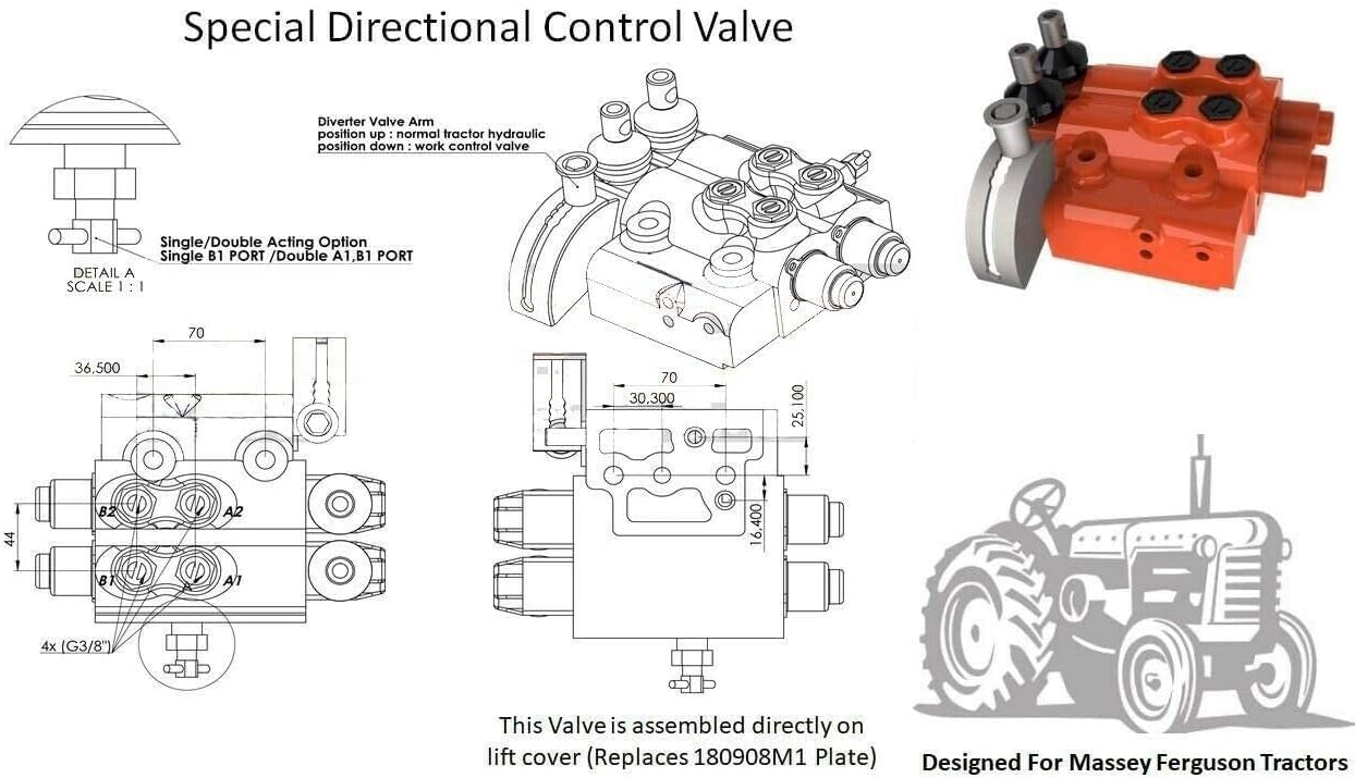 Kit de Válvula Remota Hidráulica Trasera para Massey Ferguson MF 135 150 230 231 240 245 250 253