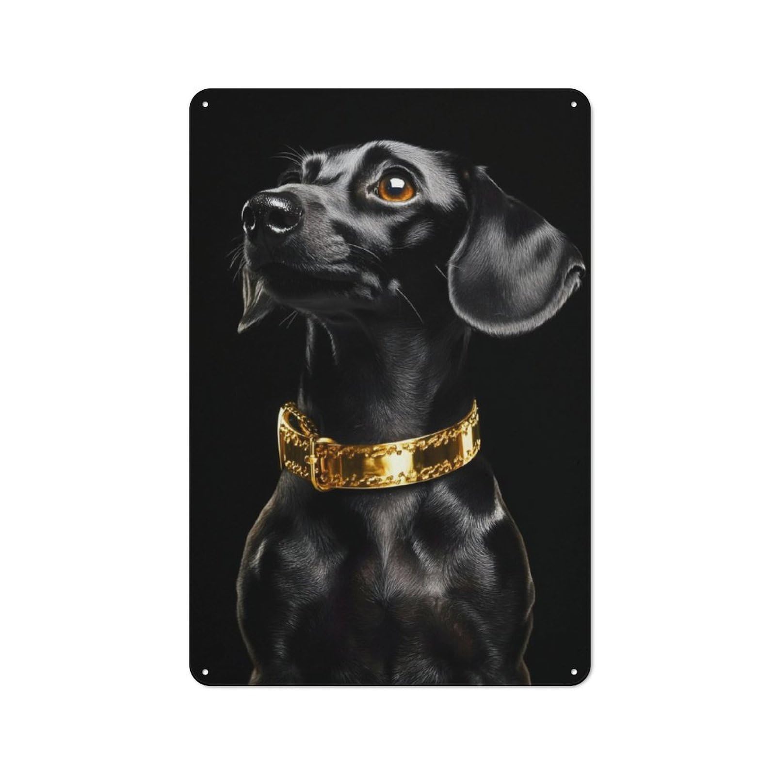 Junmoney Black & Gold Dachshund Tin Sign 30X20cm For Workshop Wall, Rustic Wall Decor, Suited To Workshop Decor Fans