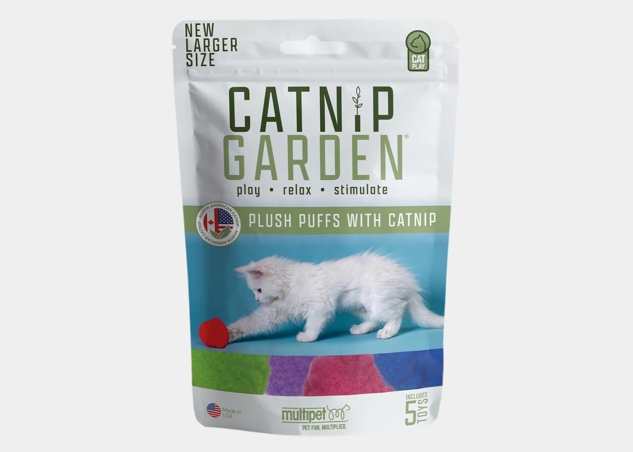 MULTIPET Paquete de 3 juguetes orgánicos para gatos, 20 juguetes cada uno, cultivados en los Estados Unidos