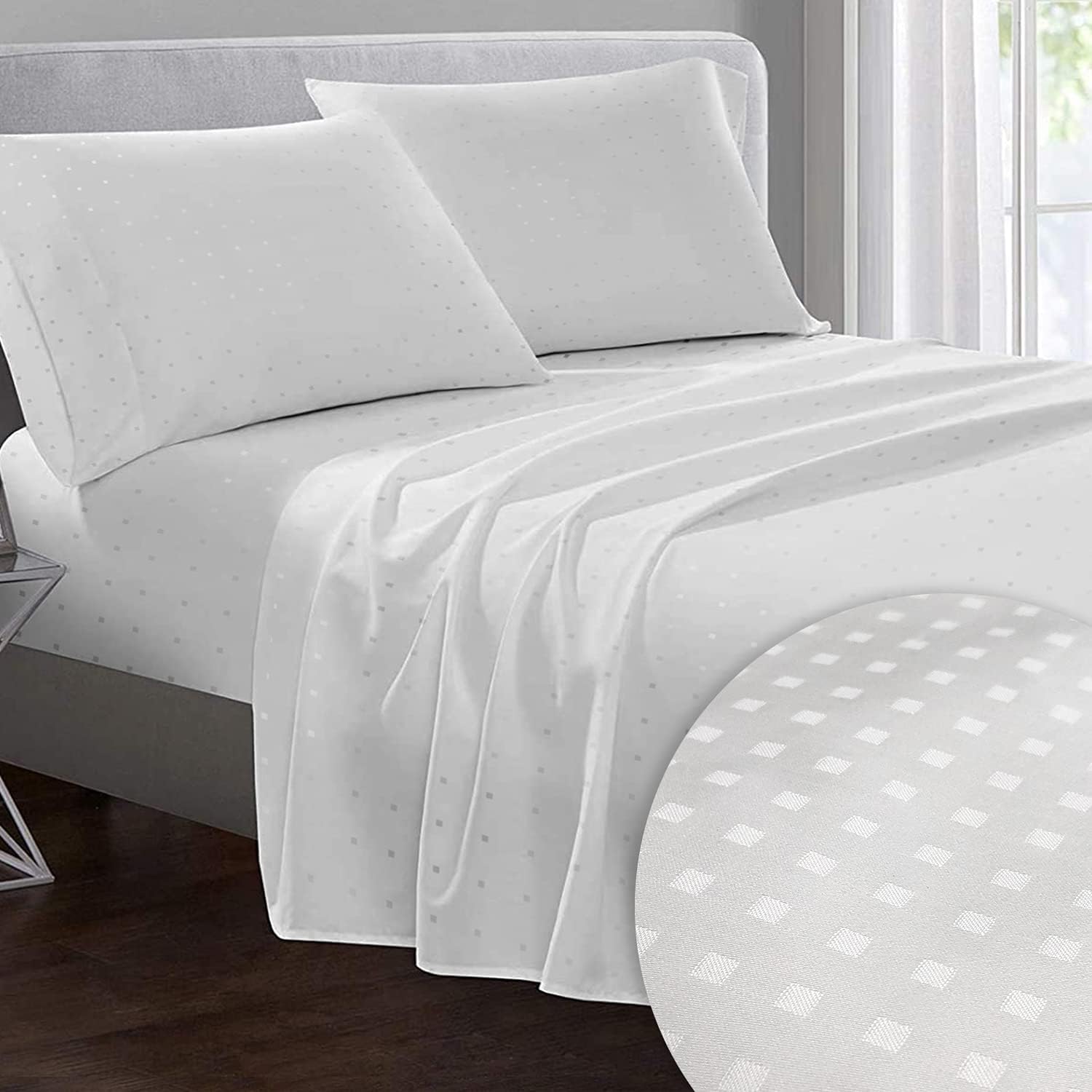Pizuna Pure 100 Cotton Flat Sheets Only Queen White Damask