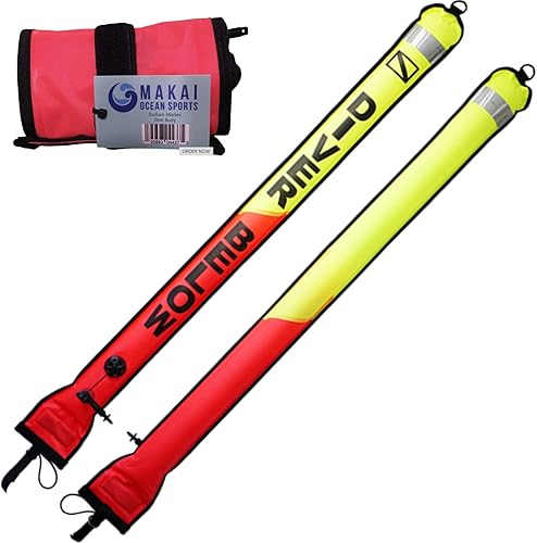 Makai Ocean Sports Boya de marcación de superficie inflable de 4 pies de alta visibilidad, tubo de seguridad SMB de doble color para buceo y