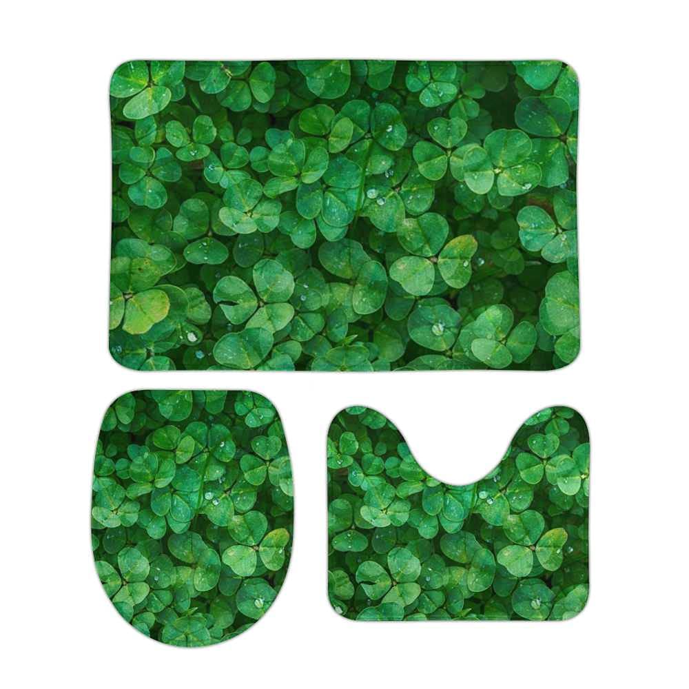 Tapis de salle de bain en U vert lot de 3 en mousse polaire CHEHONG