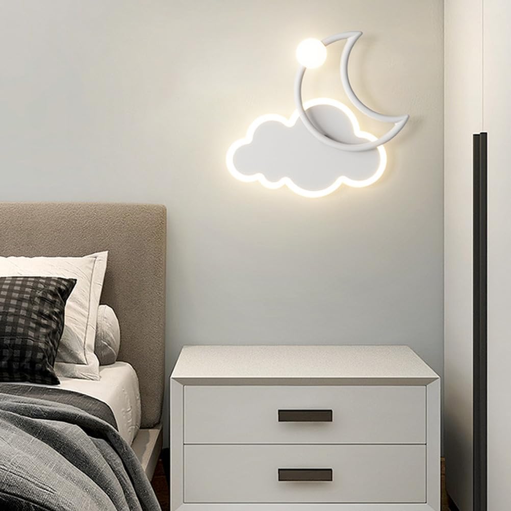 EaEa Kinderzimmer LED Wandleuchte 16W Mond Wolken Wandlampe 3 Farben Einstellbar 3000K/4000K/6000K Innen Cartoon Wandbeleuchtung Kinder Junge Mädchen Nachttischlampe für Schlafzimmer Wohnzimmer, Weiß