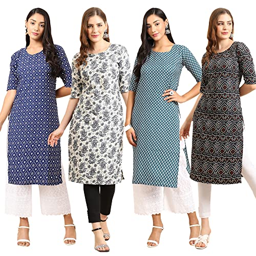 Image of Pinkmint Women's Crepe Digital Print Straight Kurta (Pack of 4)