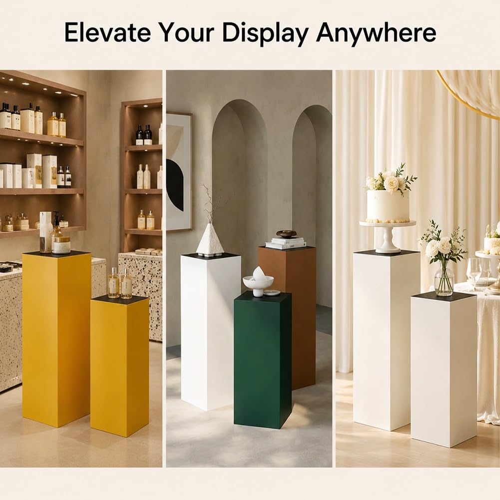 Bancone da Esposizione Pieghevole, Espositore per Prodotti | Supporta Fino A 10 Kg, Base In Cartone Ondulato A 5 Strati Con Pannello In Ferro(Giallo,31x31x70cm)