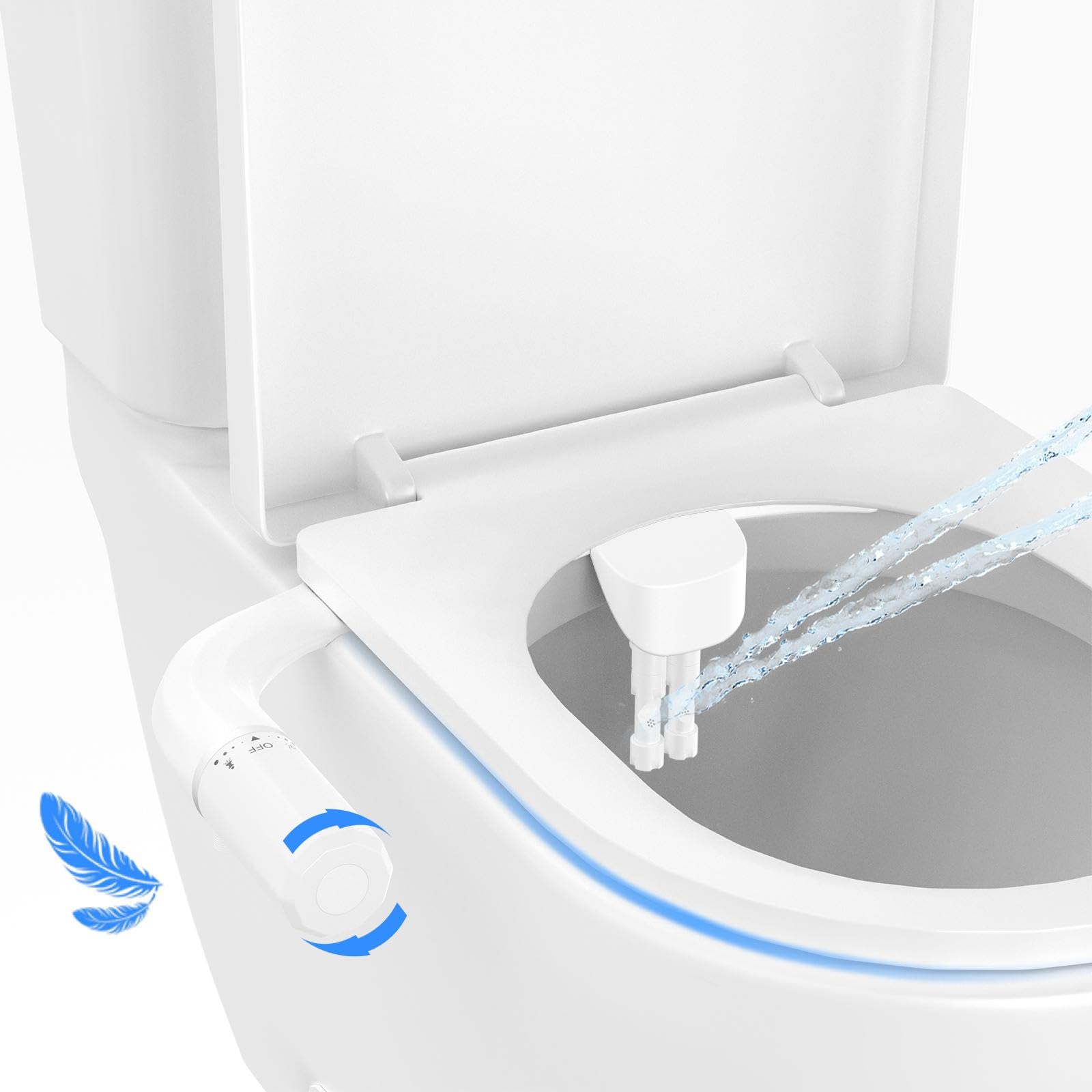 Ultra Slim Bidet Attachment for Toilet - Non-Electric Dual Nozzle Feminine Rear Wash - Adjustable Water Pressure -