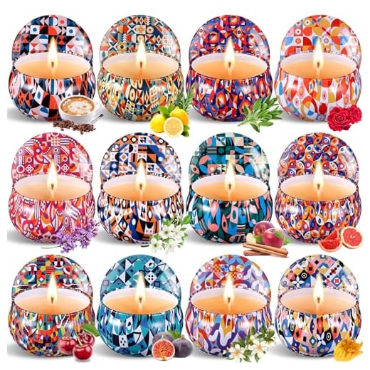 Purpledi Regalo de Velas Perfumadas,Cera de Soja Natural,Velas Aromaticas,Aromaterapia Decoración para Relajación Fiesta Boda Baño Yoga Cumpleaños Navidad Día de San Valentín Regalos (12PCS A)