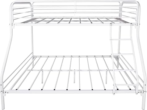 Heavy Duty Twin-Over-Full Metal Bunk Bed,Space-Saving BunkBeds Frame with Safety Guardrail,Ladder and Sturdy Steel Construction for Kids, Teens & Adults,No Box Spring Needed (White, Twin Over Full)