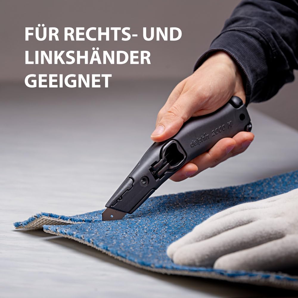 Teppichverlege Set, bestehend aus Delphin®-2000K, 10 Trapezklingen, 10 Hakenklingen, Streifenschneider, Kunststoffköcher