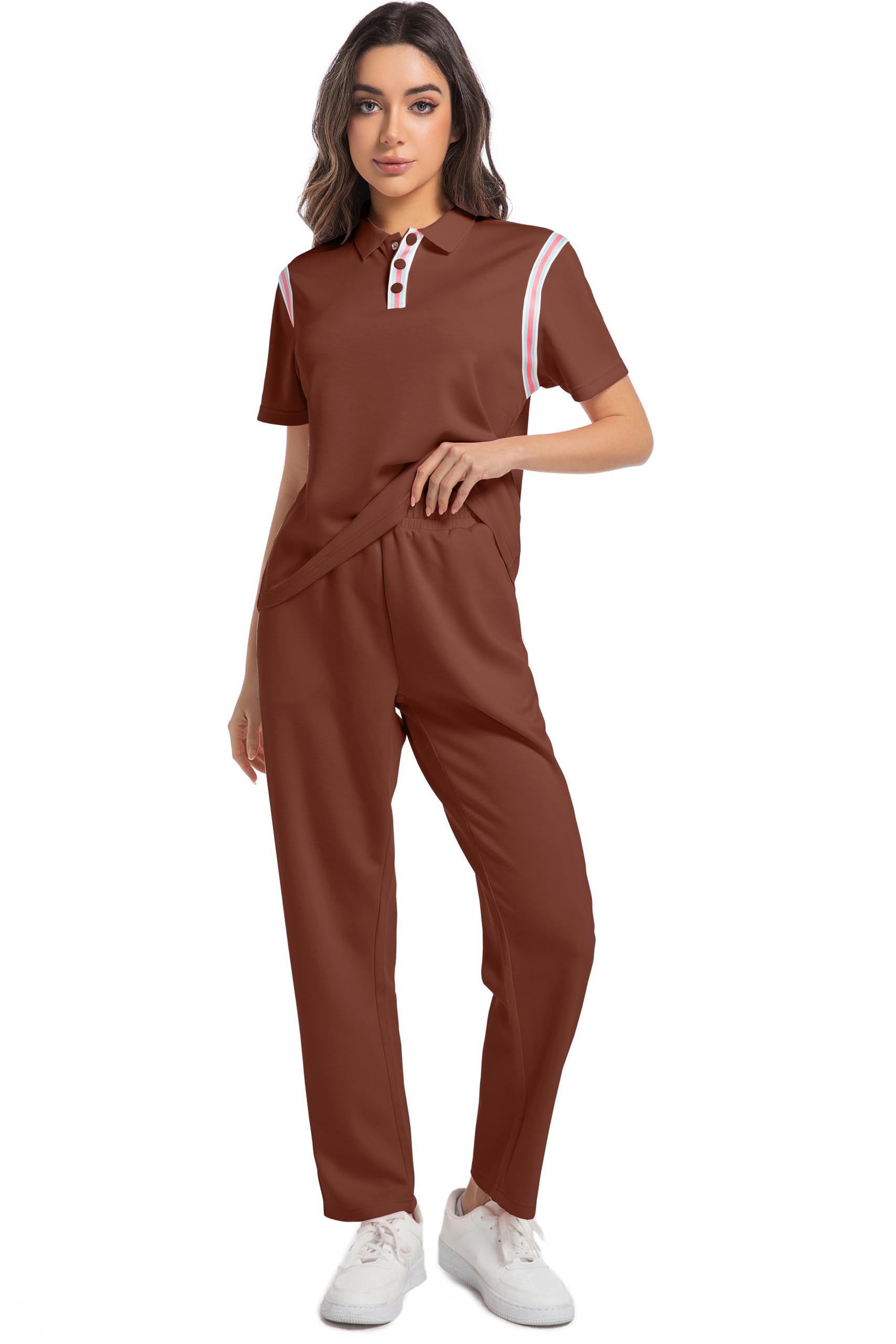 Damen Trainingsanzug Jogginganzug 2 Teilige Kurzarm Top/Hose Freizeitkleidung Sportswear Sommer Jogger Lounge Sets