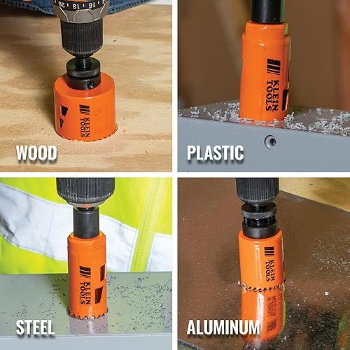 Miniatura 5 de Klein Tools 32905 Kit de sierra perforadora para electricista con eje para cortar acero, paneles de yeso, tejas de techo, madera, plástico, 5 piezas