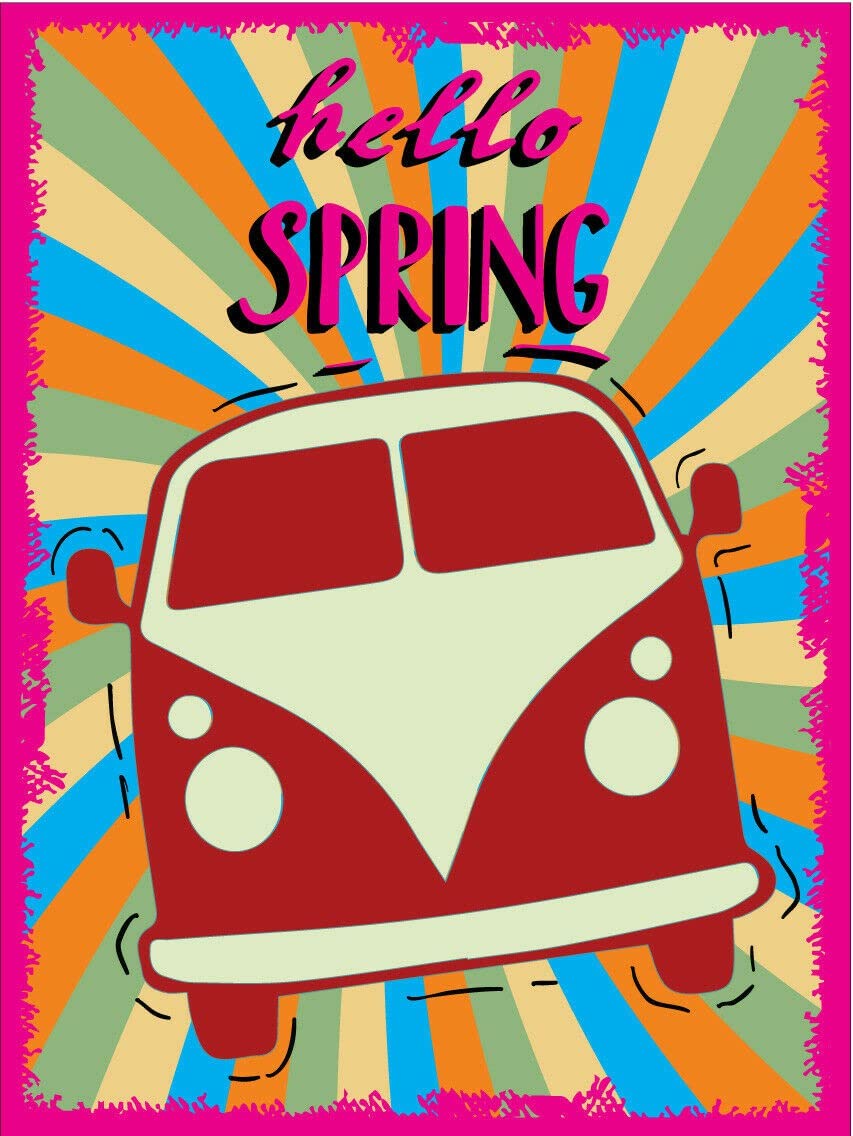 Hello Spring Camper Metal Wall Sign Art Retro Tin Sign Retro Happiness Retro Tin Sign Hippie Wall Decor Art Room Home Office Bedroom Living Metal Fun Decor Housewarming Gift 12x16inch