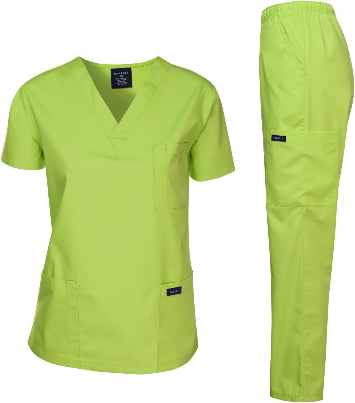 Dagacci Scrubs Medical Uniform Women and Man Scrubs Set Medical Scrubs Top and Pants, Apple Green, Medium
