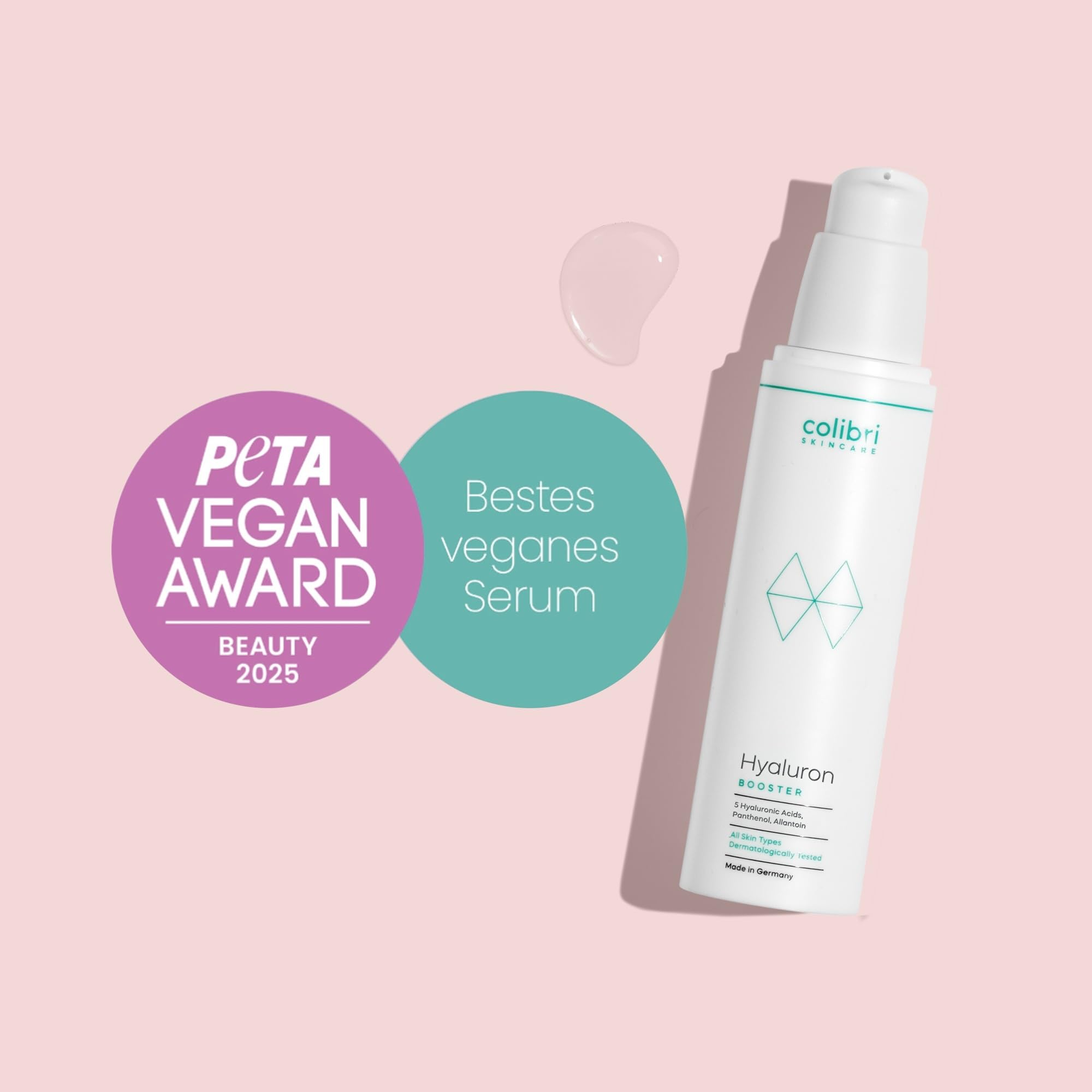 colibri skincare Hyaluron Booster 50ml - Hyaluron Serum hochdosiert - Anti Aging Serum Gesicht - Hyaluronsäure Gesichtspflege - Feuchtigkeitsserum für Männer und Frauen - Made in Germany