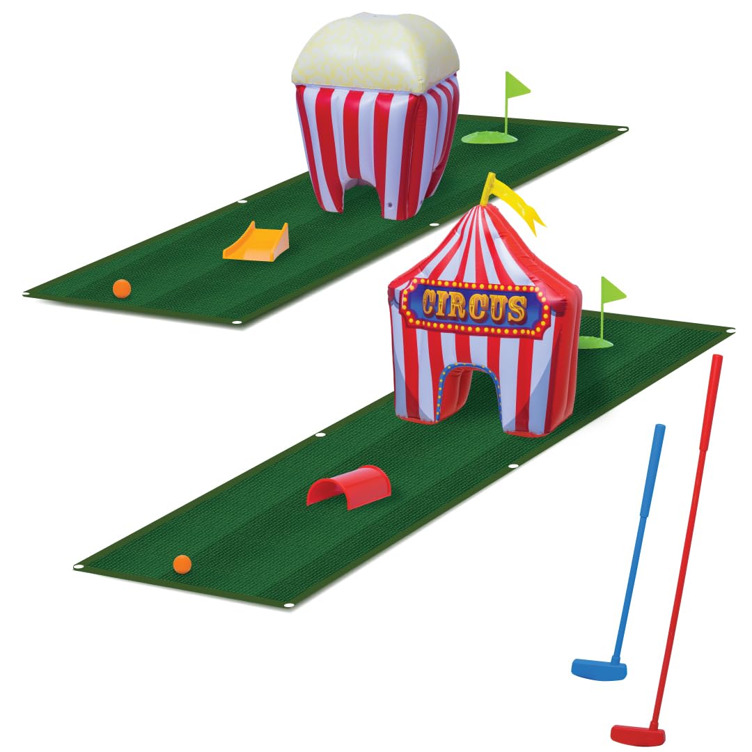 FunPark Inflatable Toddler Mini Golf Set, 13 Pieces, Adjustable Clubs, Green Mats, Putting Cups, Obstacles, Indoor/Outdoor Kids Golf Set for Boys and Girls