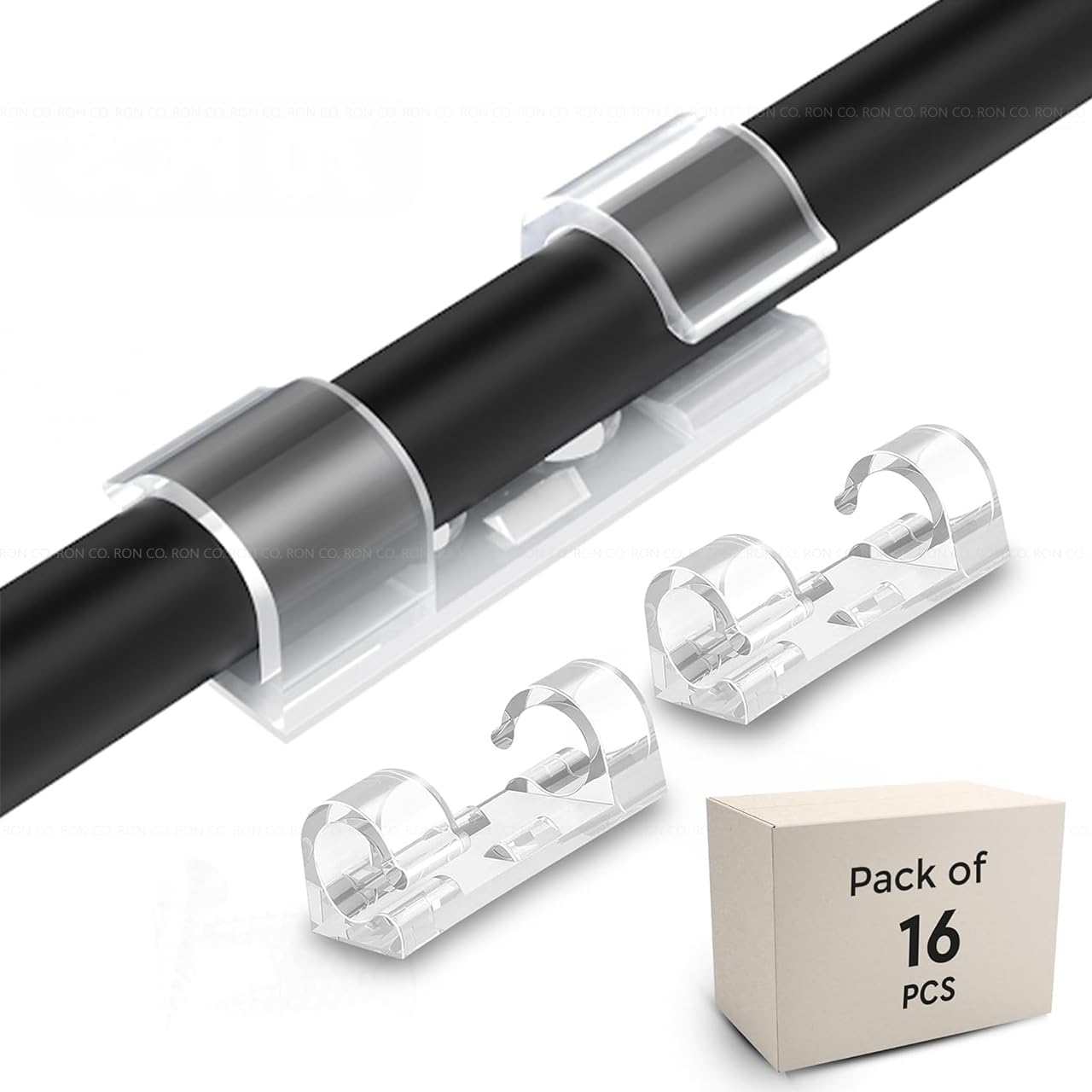 Ron CO Cable Organizer, Improved Stronger Adhesive, These Transparent Organizers Will Keep Your USB Cables and Light Decorations Neatly in Place, Easy Installation No Drilling Required (Pack of 16)