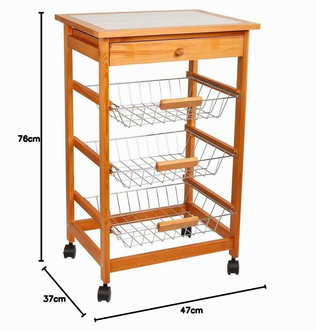 WANDERLUST DECO Carro de Cocina de Madera Color Miel 47x37x76h cm