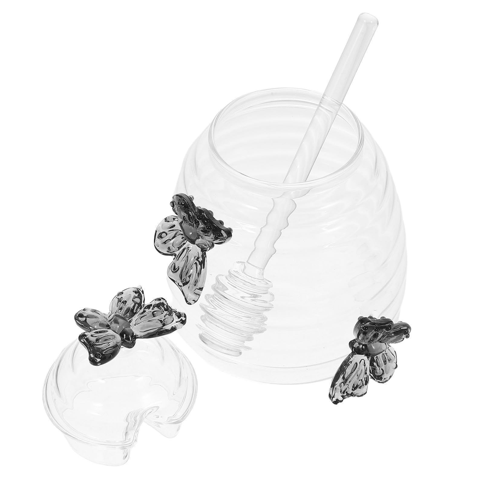 Kreativer Honigtopf aus Glas mit Deckel und Honiglöffel Transparentes Schmetterlingsglas 500 Ml für Küche Dekorativer Honigspender mit Rührstab Wiederverwendbar