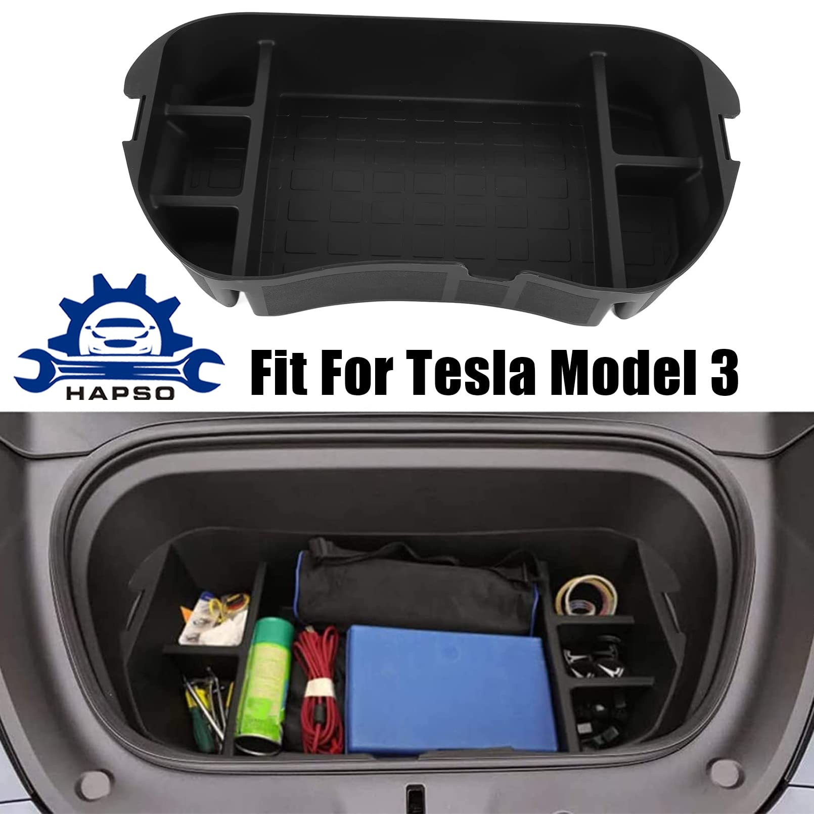 HAPSO Front Trunk Organizer Tray Storage Box Fit for Tesla Model 3 2017-2020 Accessories Front Trunk Mat Storage Box
