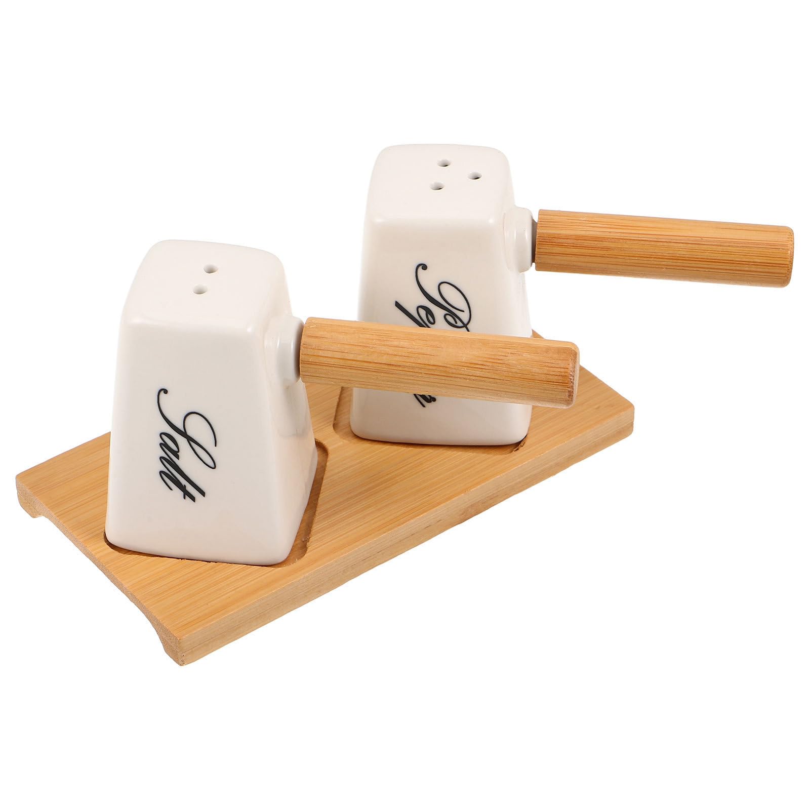 Juego de Salero y Pimentero de Cerámica 85ml con Base de Madera