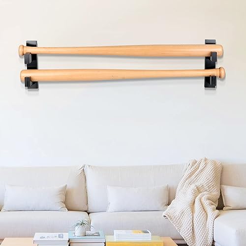 Miniatura 2 de Invech Soporte para bate de béisbol negro, 2 soportes para bate de béisbol, vitrina de montaje en pared, soporte horizontal y soporte de madera