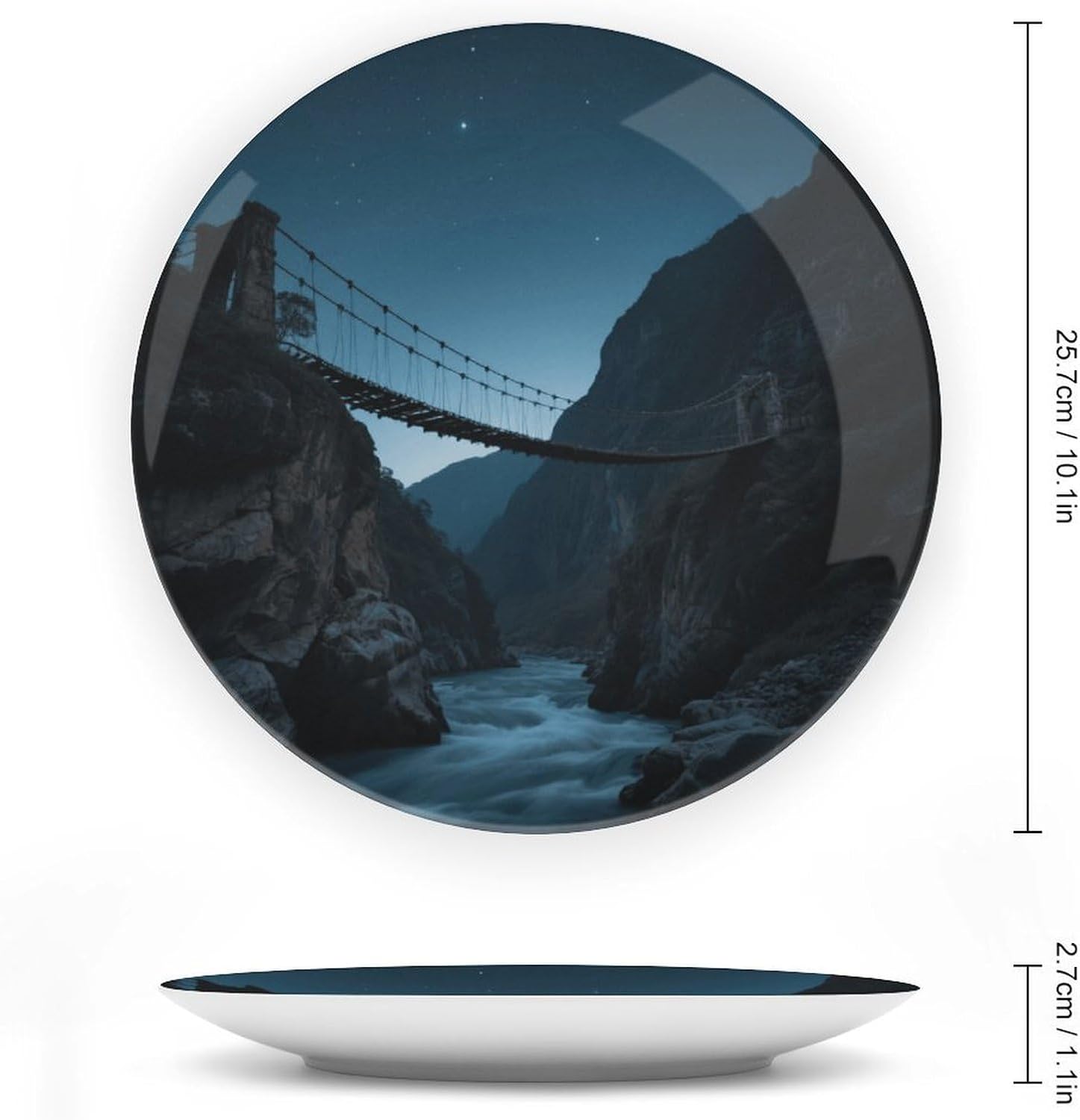 Bone China Decorative Plates Starry Sky Canyon Suspension Bridge Ceramic Decorative Plate Wall Decor with Display Stand Ceramic Ornaments for Wall Hanging Decoration