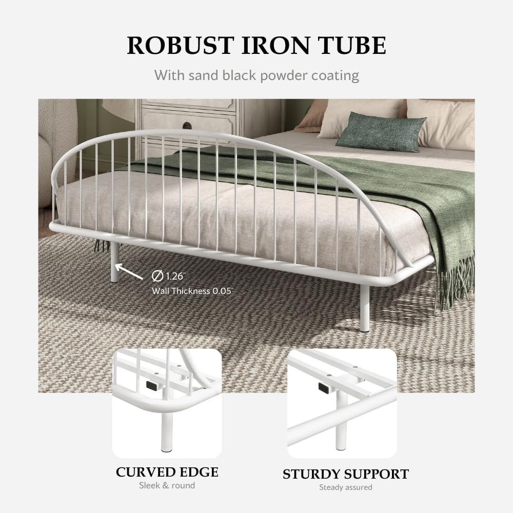Furniture of America Mauro Industrial Iron Full Size Bed Frame with Headboard for Bedroom, Guest Room, Box Spring Needed, White