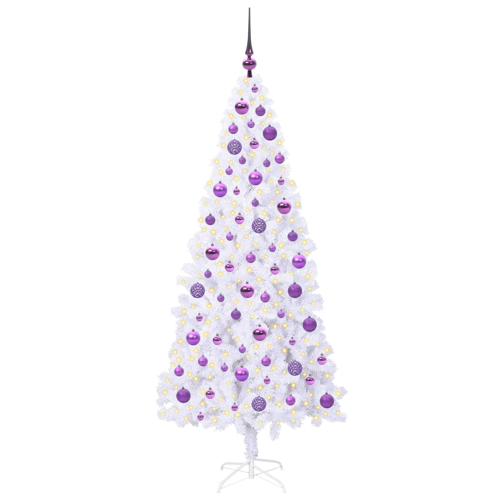 Albero di Natale artificiale bianco 180 cm, PVC & acciaio, 300 luci LED viola, 8 modalità, funzionamento USB, per interni ed esterni protetti, decorazione festiva