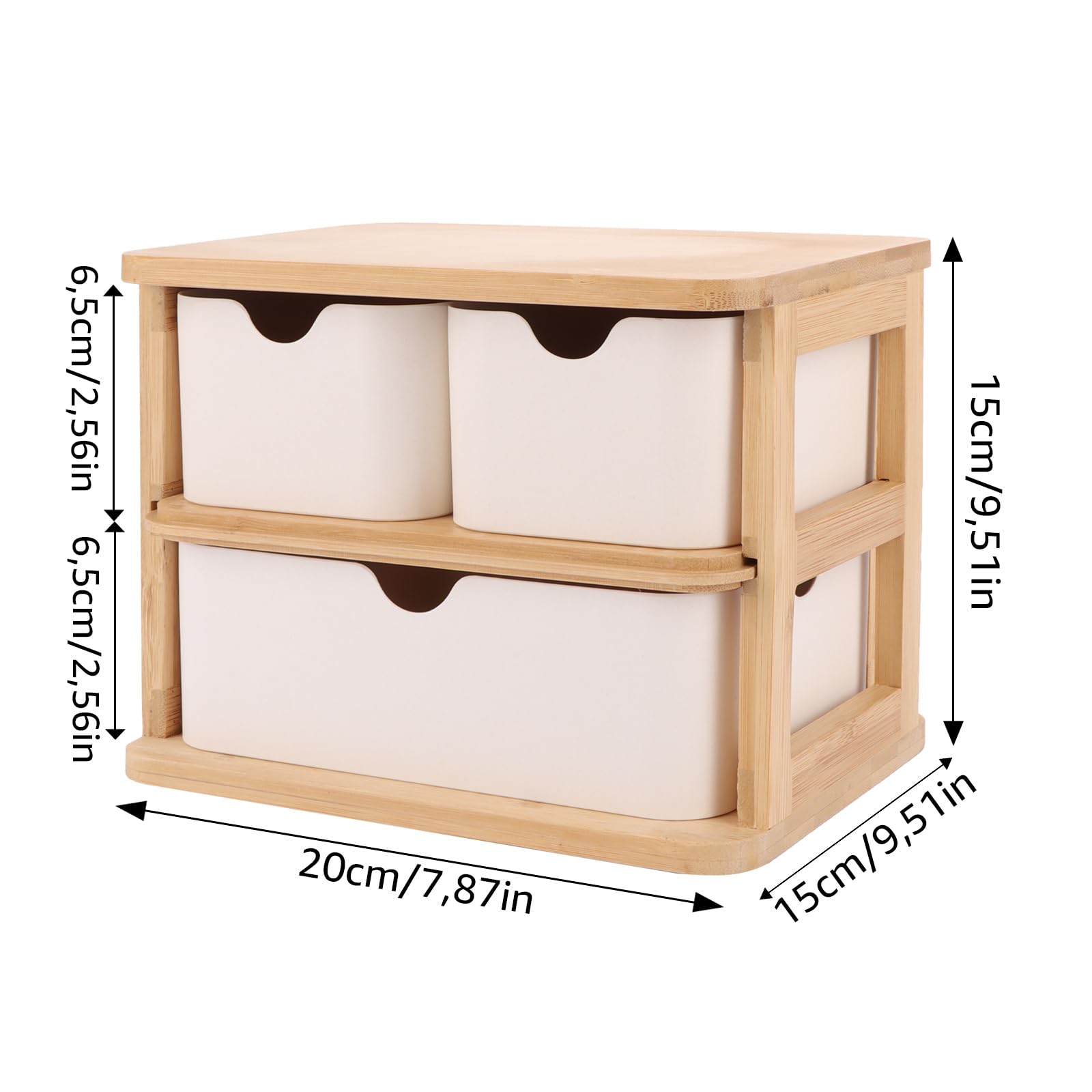 Boîte de Rangement en Bois avec Tiroirs, Boîte Rangement Maquillage Tiroir, Rangement Bureau, Tiroir Rangement Bois, 3 Tiroirs pour Maquillage, Bureau, Maison, École (20x15x15 cm)