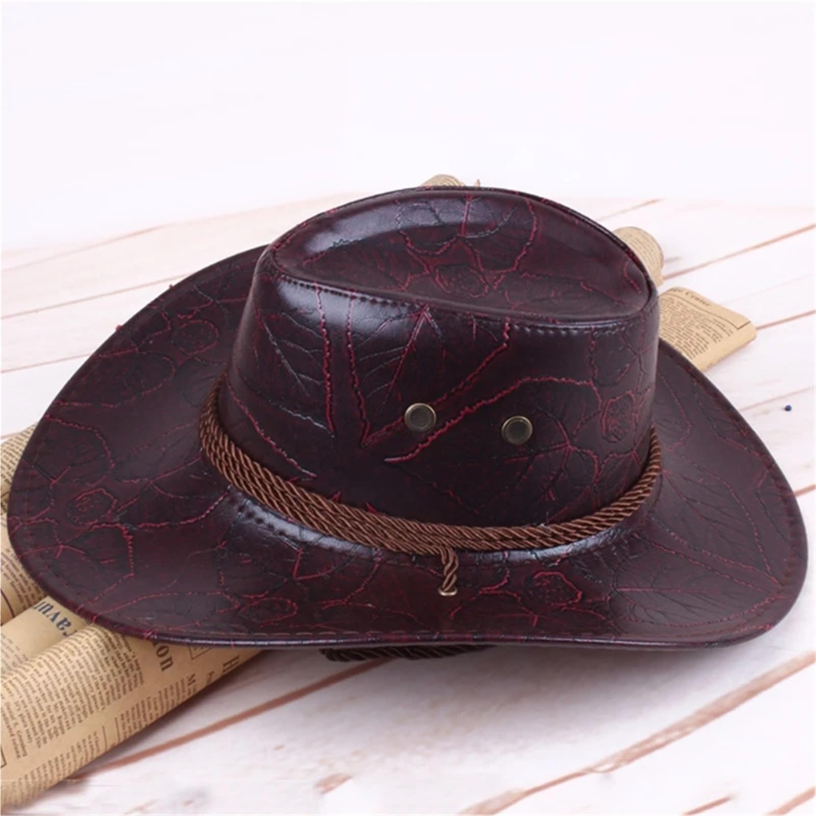 Cappello da Bacino da Cowboy in Pelle PU retrò Cappelli Traspiranti Estate Casual for Le Vacanze estive per Cosplay All'aperto(Black)