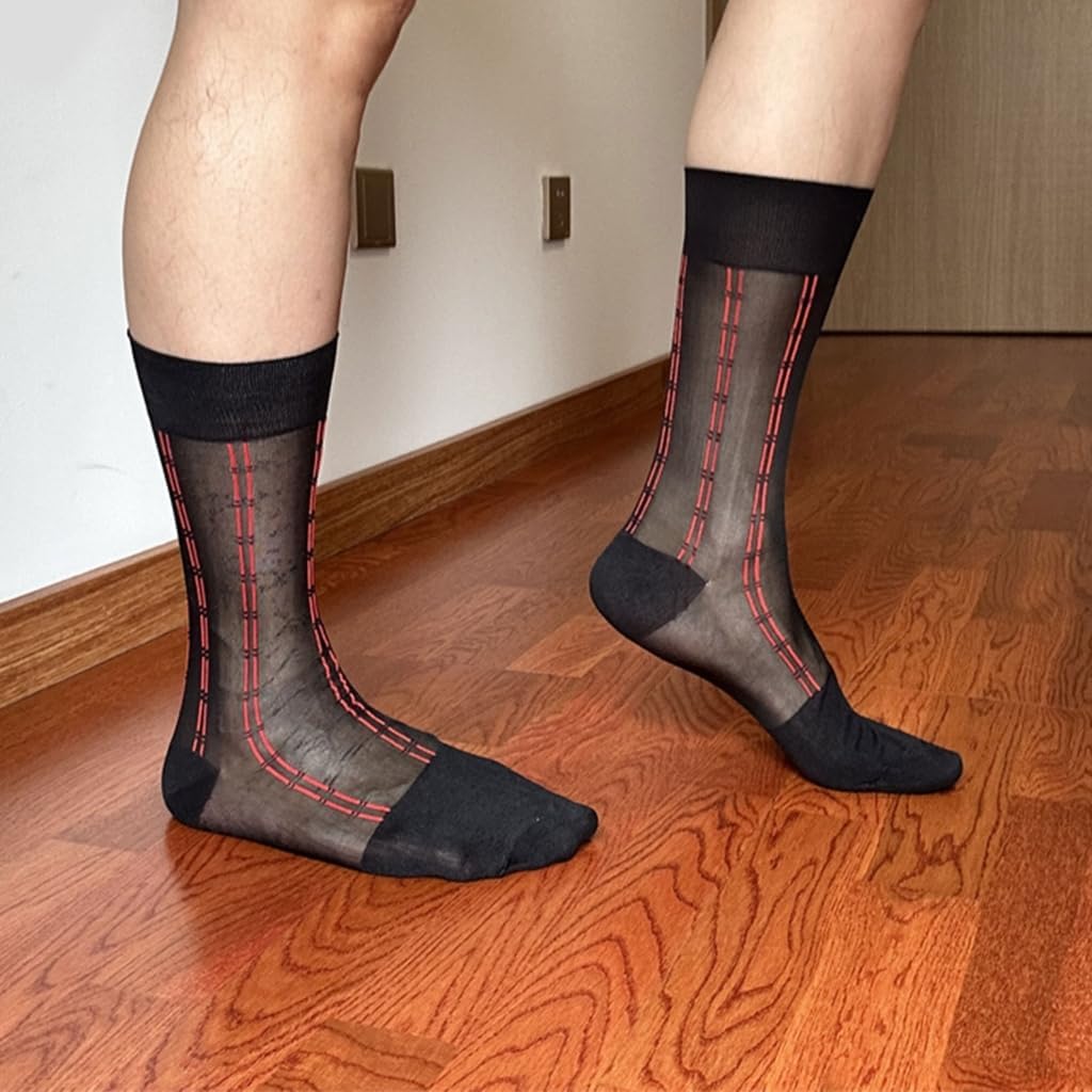 Elegant Mens Pattern Sheer Dress Socks Business Wear Thin Middle Tube Calf Length Socks for Formal