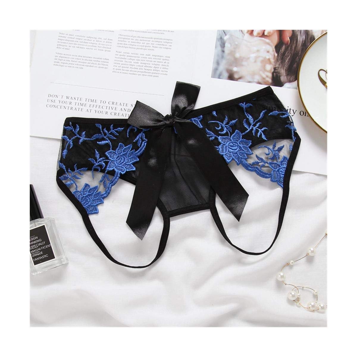 YIFOOPLI Women's Panties Transparent Embroidery Low Waist Hollow Beautiful Buttocks Sexy Lingerie T Pants Perspective Thong V Neck Mesh Sleepwear Lingerie for Women Front Bowknot Panties Sexy Thongs K