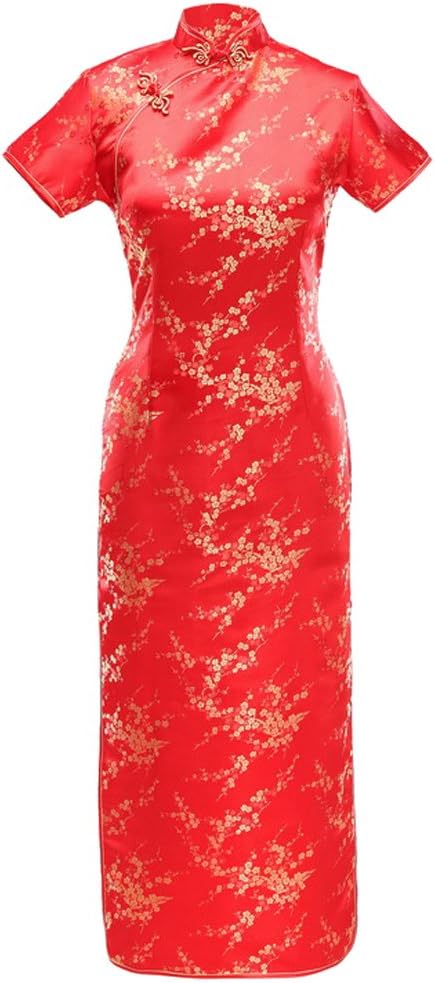 Women's Sexy VTG Red Floral Long Chinese Prom Dress Cheongsam