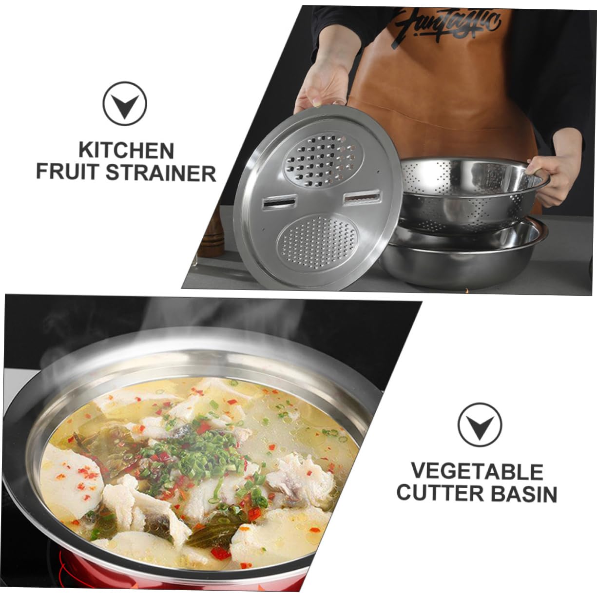 Colador Varios estilos Diseño de Drenaje Acero Inoxidable 3 Piezas de Apto para Lavar Frutas y Amasar Masa, Utensilio Multifuncional para Cocina para Uso Diario