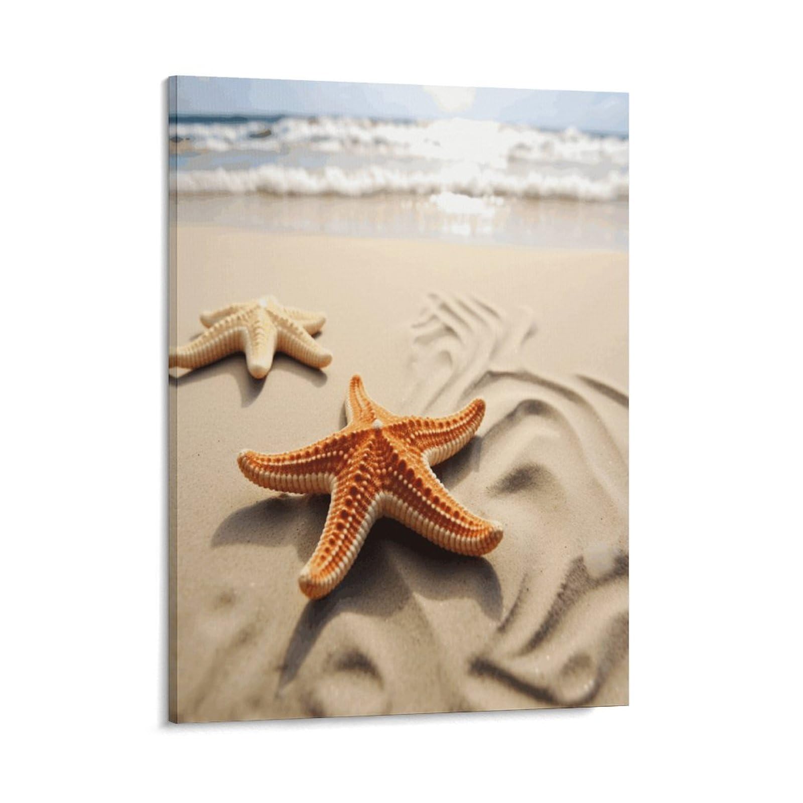 Adfgyerh Style Starfish On The Sand Beach Landscape Wall Art Framed,Canvas Prints Ready To Hang Home Decor,Canvas Wall Art For Living Room Hallway Office Wall Decor 08X10inch(20X25cm)
