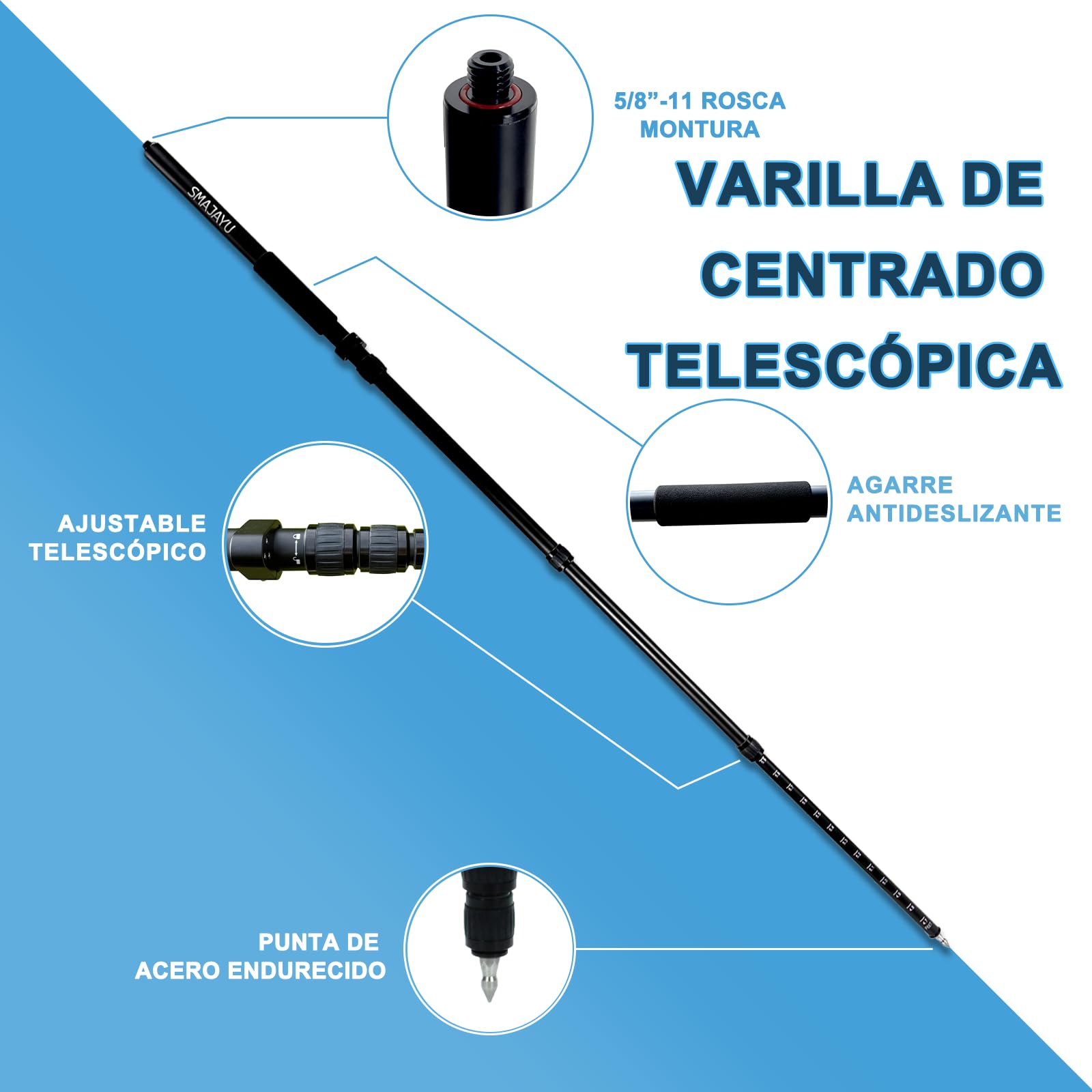 Jalón de medición de aluminio de 1,8 m con bolsa de transporte, nivel extensible con prisma de burbuja, accesorios para varilla de radio GNSS RTK, poste GPS telescópico para ingeniería civil