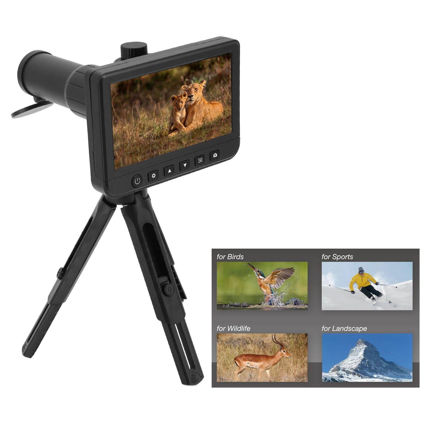 Cámara telescópica digital con aumento de 50x, imágenes y videos HD, pantalla LCD de 5,0 pulgadas, múltiples métodos de visualización para la caza y la observación de aves