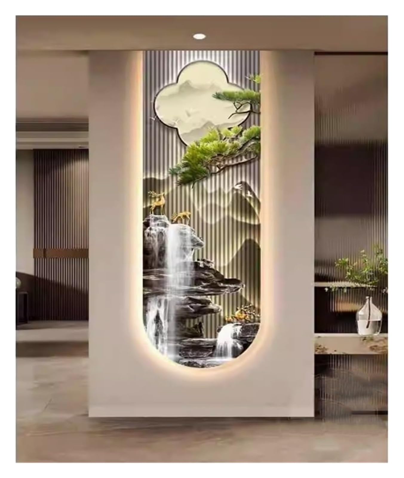 Decoración artística de Pared 3D con Luces LED, Escultura Moderna de Agua de río y árbol for Sala de Estar, Dormitorio y Oficina(B)