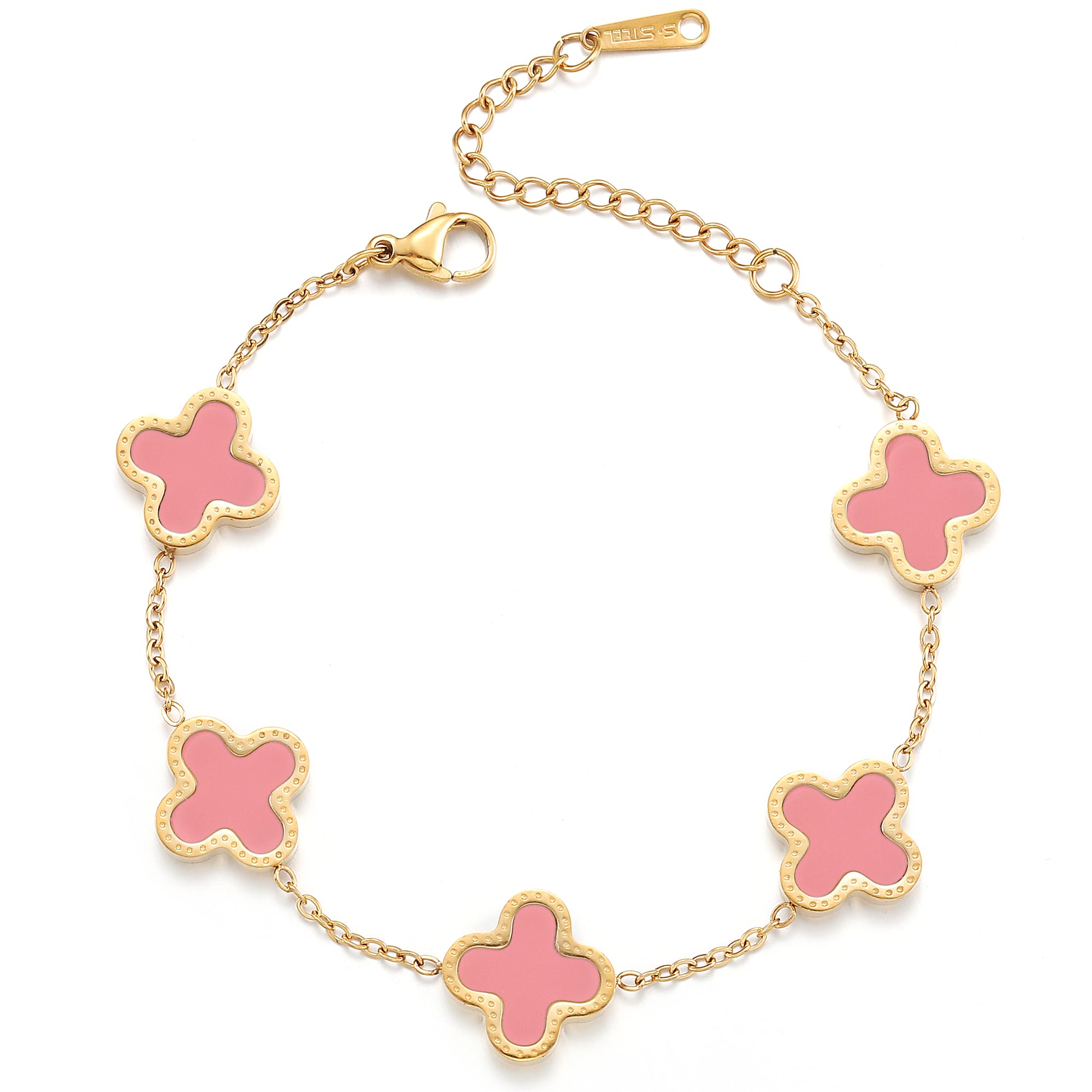 TICVRSS18K Gold Plated Clover Lucky Bracelet for Women Four leaf Bracelets Cute Colorful Bracelets Trendy Jewelry Gifts for Women