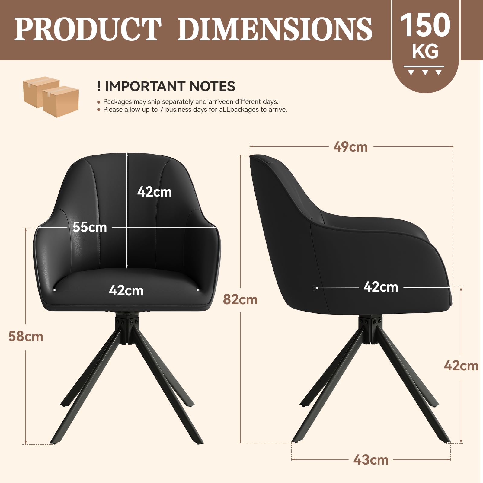 Hawthyhome Esszimmerstühle drehbar 2er Set mit Armlehne | Polsterstuhl mit 5 cm Kissen & Metallbeinen | Moderner Küchenstuhl für Esszimmer, Wohnzimmer, Büro • PU Leder/Schwarz