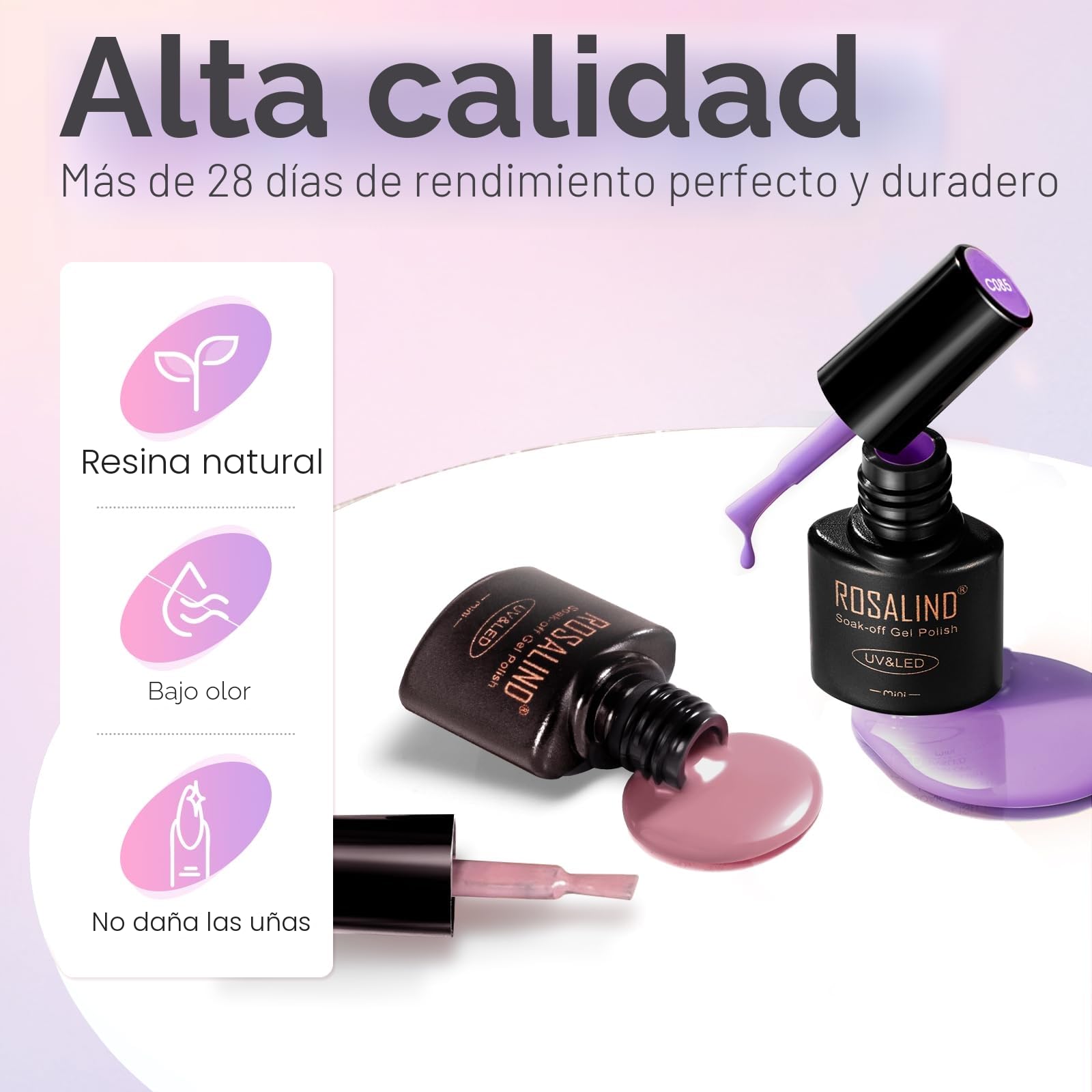 ROSALIND Kit Uñas Semipermanentes, 48W Lampara uñas semipermanentes, 12+4 PCS Kit Pintauñas Gel Completo Lámpara UV Blanco Rosa Azul Verde Morado Esmaltes Permanentes Manucira