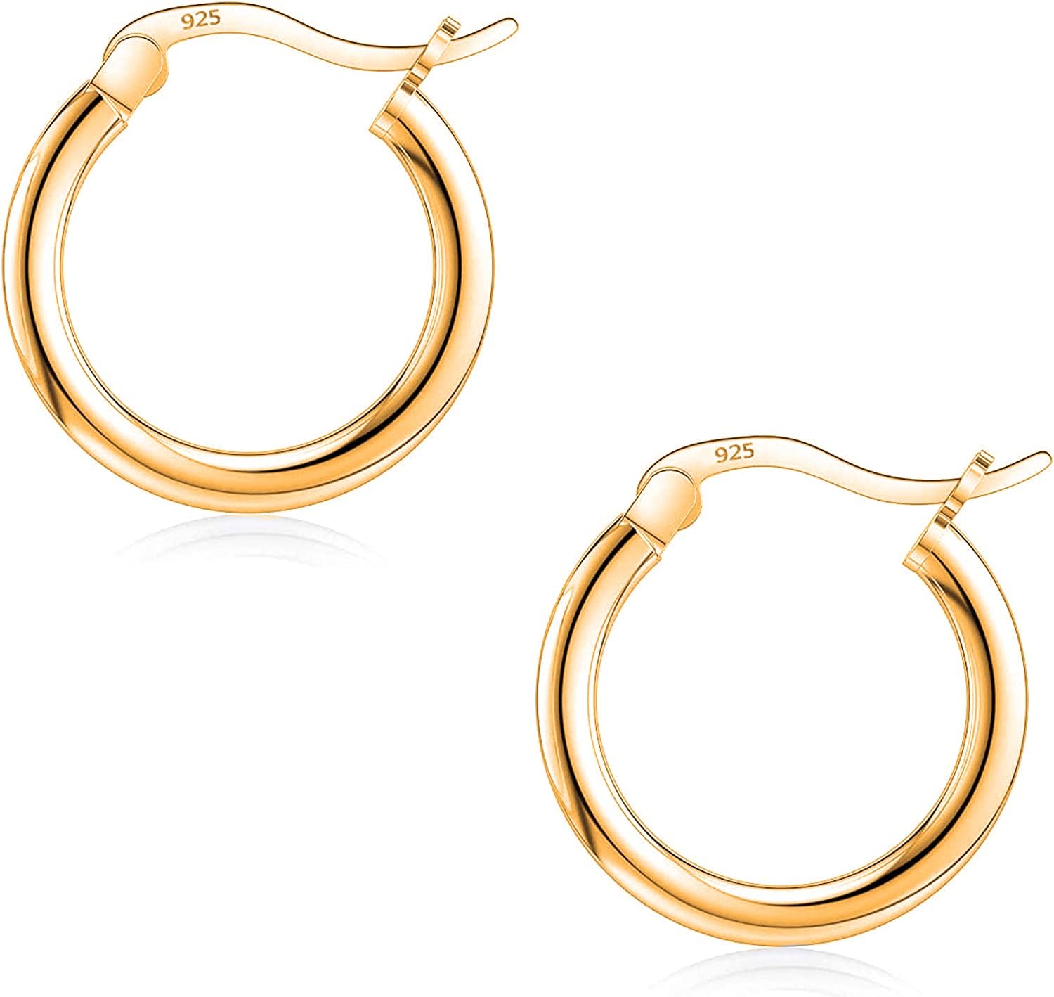 Savlano 925 Sterling Silver Round Hoop Earrings – 18K Gold Plated Hoop Earrings for Women & Men Comes in 10MM-25MM with a Gift Box - Image 2