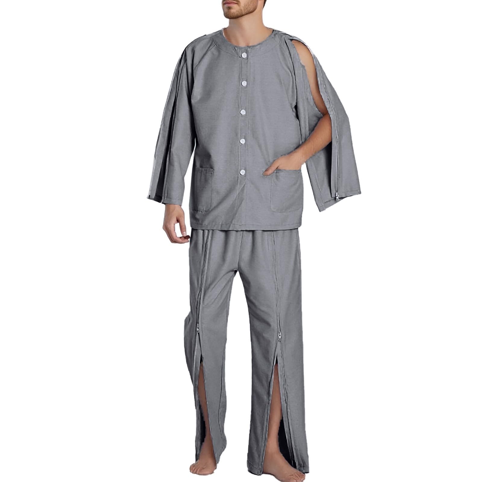 Generisch Ropa completa Tearaway Hombres Hospitalizados Ropa de Paciente Paciente Paralizados Ancianos Postoperatorios Ropa Postoperatoria Postoperatoria Camisa Manga Larga Pantalones de
