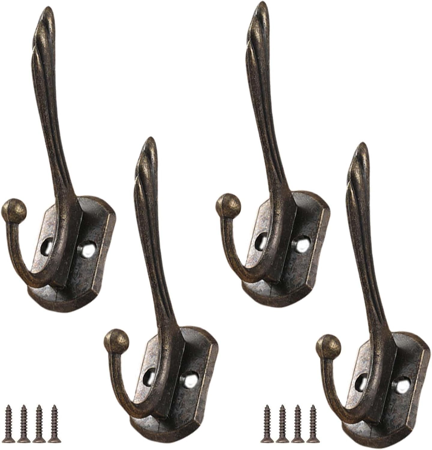 PAQWTYB Hooks, 4 Pack Metal Double Hook Retro Coat Rack