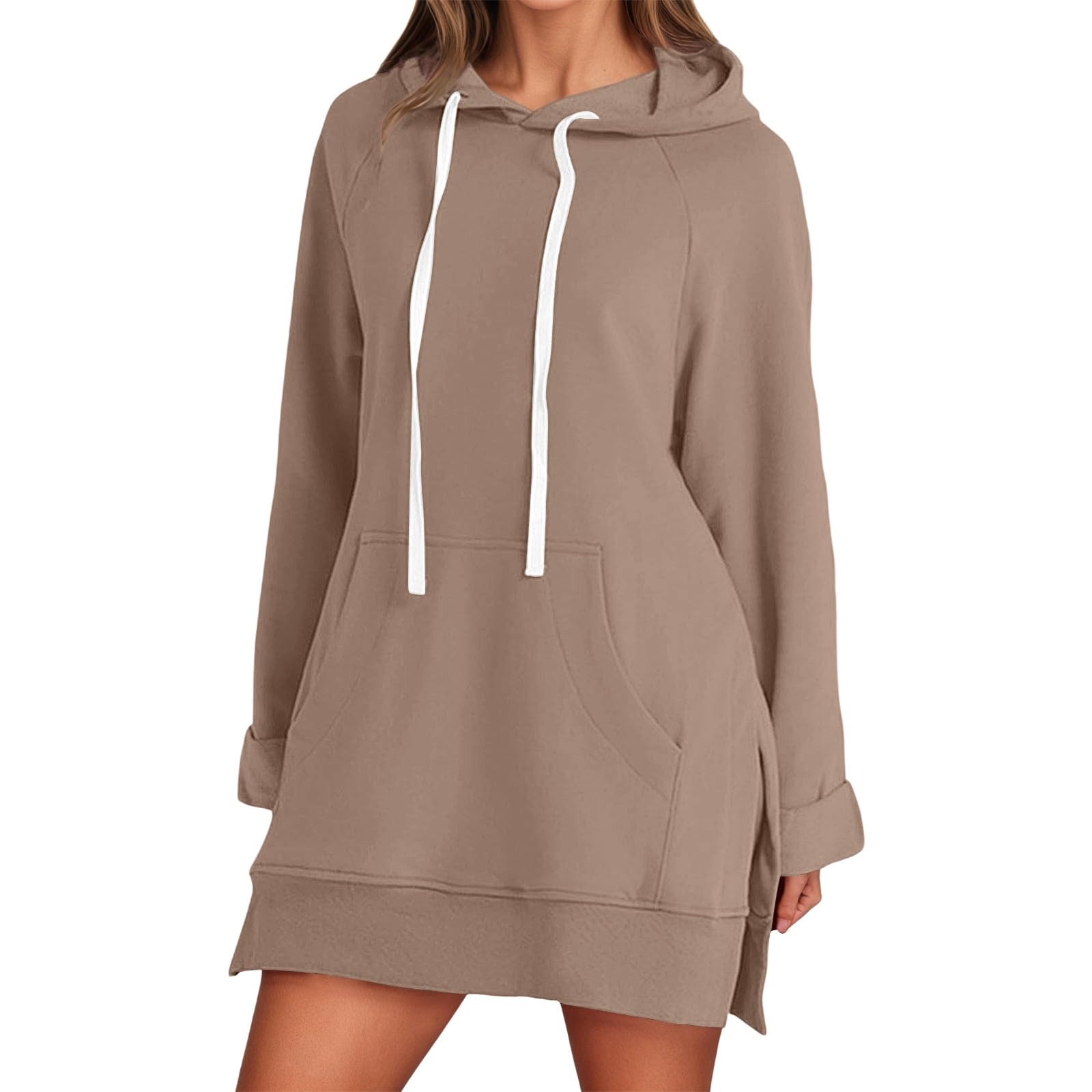 Generico Felpa Lunga Donna Oversize Felpe da Lavoro Donna con Cappuccio Hoodie Top a Maniche Lunghe Oversize Pullover Larga Leggero Elasticizzato Basic per Lo Sport da Corsa