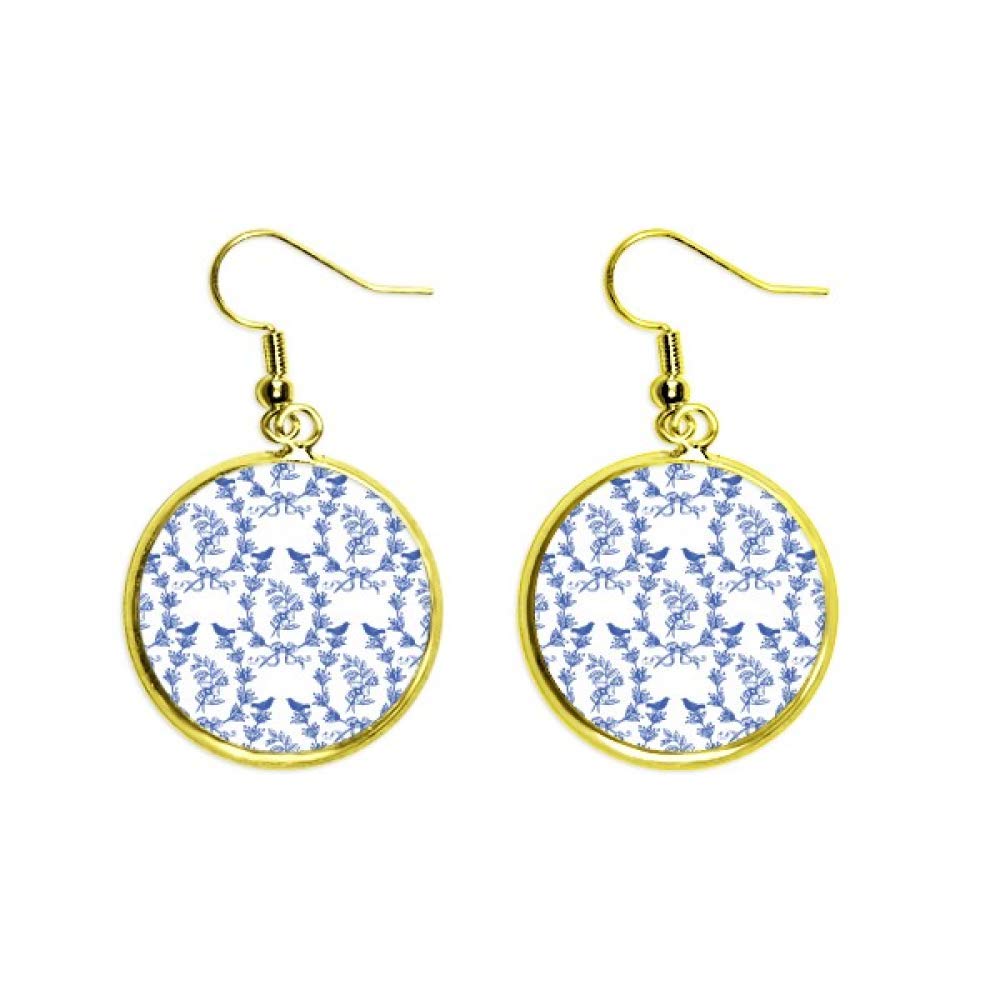 Pendientes largos mujer de gota dorada con diseño de planta azul 2