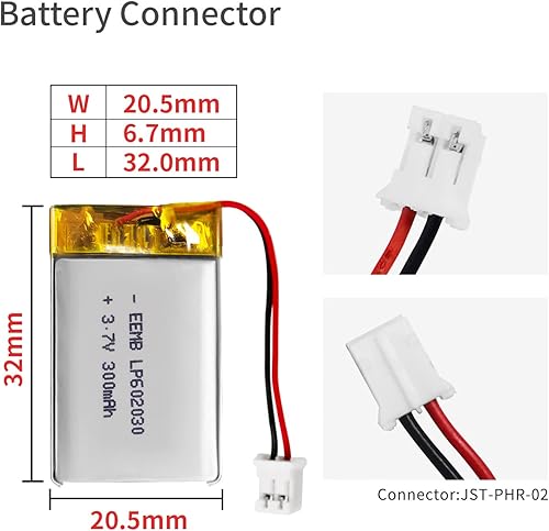 Miniatura 3 de EEMB Batería de polímero de litio 3.7V 270mAh 602030 Lipo Batería recargable con conector JST de cable para altavoz y dispositivo inalámbrico