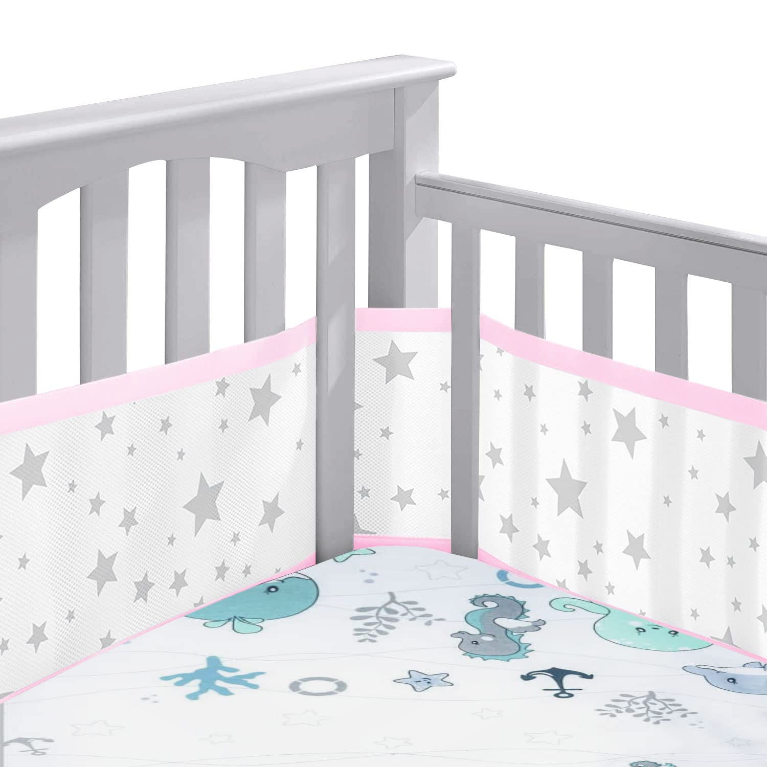 Tour de lit Bébé Cabane, Tours de Lit en Maille Respirant, Contour de Lit Bébé Respirant, Doublure en Maille 4 Côtés, Contour de Lit pour Bébé avec Circulation de l'air Doublure en Maille